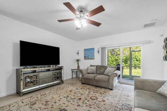 living room with ceiling fan