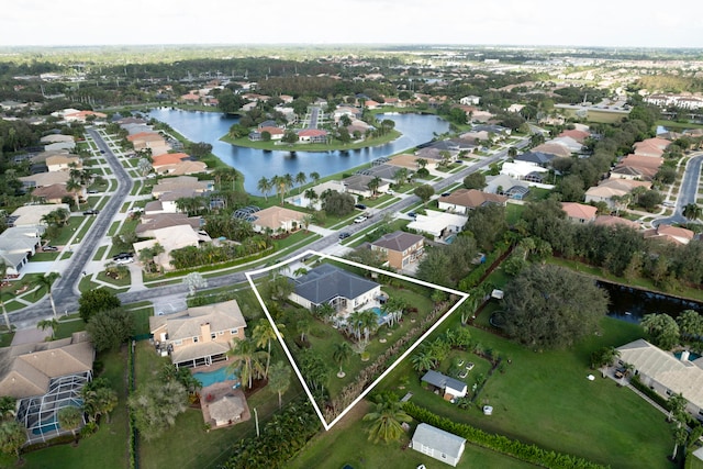 aerial view with a water view