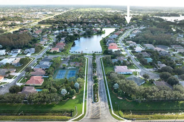 aerial view with a water view