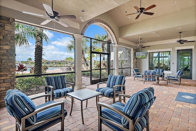 view of patio featuring outdoor lounge area and ceiling fan