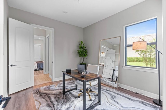 office space featuring hardwood / wood-style floors