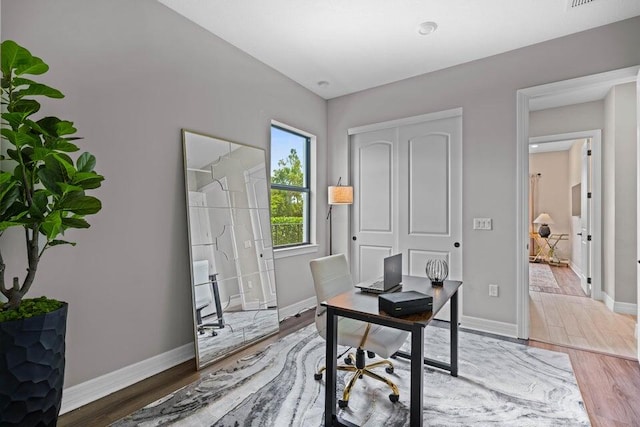 office area featuring hardwood / wood-style flooring