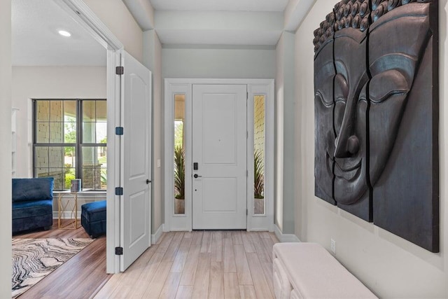 foyer entrance featuring light wood-type flooring