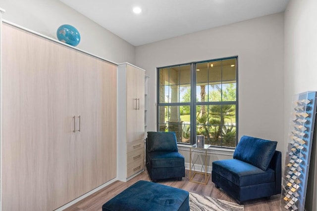 sitting room with light hardwood / wood-style floors