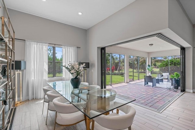 dining area with a wealth of natural light and light hardwood / wood-style floors