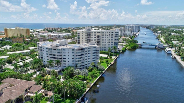 drone / aerial view featuring a water view