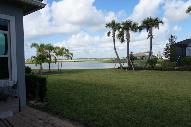 view of yard with a water view