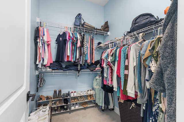 walk in closet with carpet