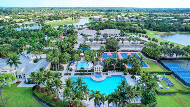 aerial view with a water view