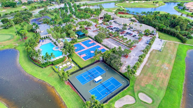 aerial view featuring a water view