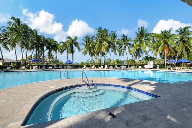 view of pool featuring a patio