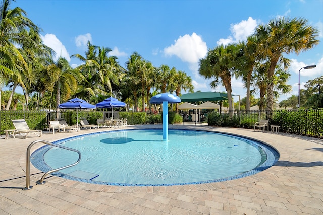 view of swimming pool featuring a patio