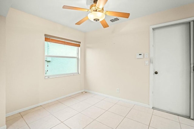 7410 Pine Forest Cir W, Lake Worth, FL 33467 - empty room with visible vents, a ceiling fan, baseboards, and light tile patterned floors