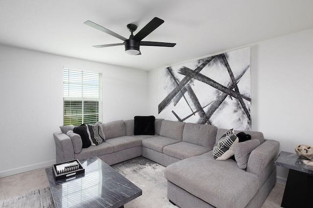 living room with ceiling fan