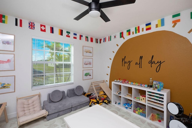 game room featuring ceiling fan