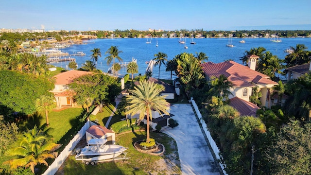 aerial view with a water view