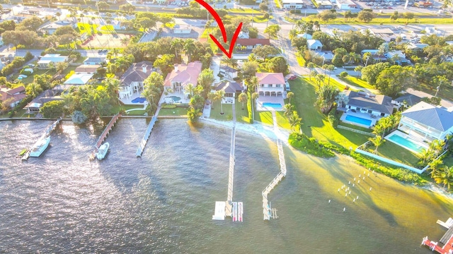 aerial view featuring a water view