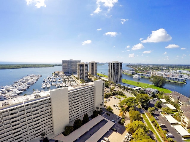 bird's eye view featuring a water view