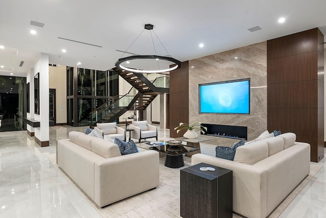 298 W Key Palm Rd, Boca Raton, FL 33432 - building lobby with stairway, recessed lighting, and tile walls