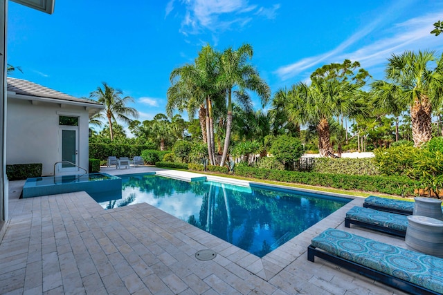 view of swimming pool featuring a patio area