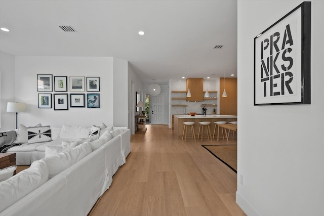 living room with light wood-type flooring