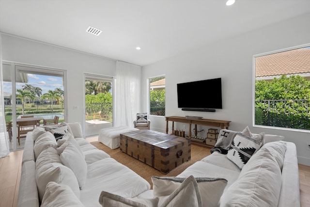 living room featuring light wood-type flooring