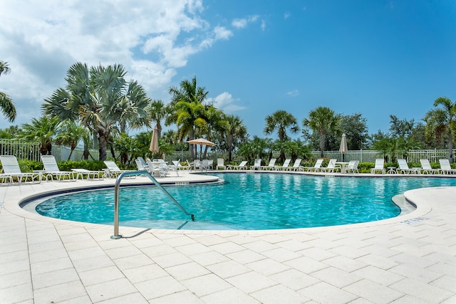 view of pool featuring a patio