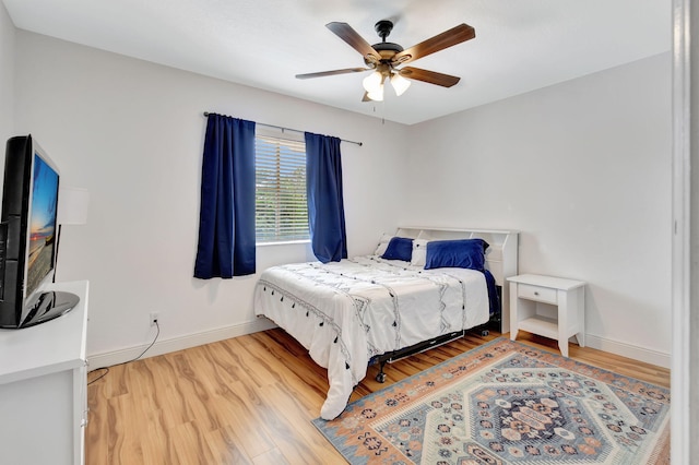 bedroom with ceiling fan and wood-type flooring