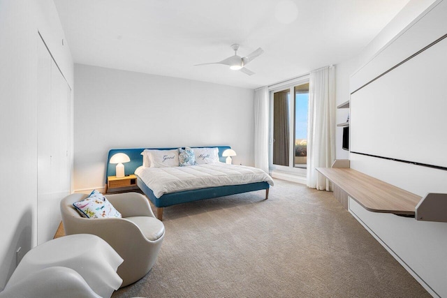 bedroom featuring carpet and ceiling fan