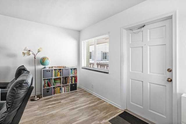 office space with light hardwood / wood-style flooring