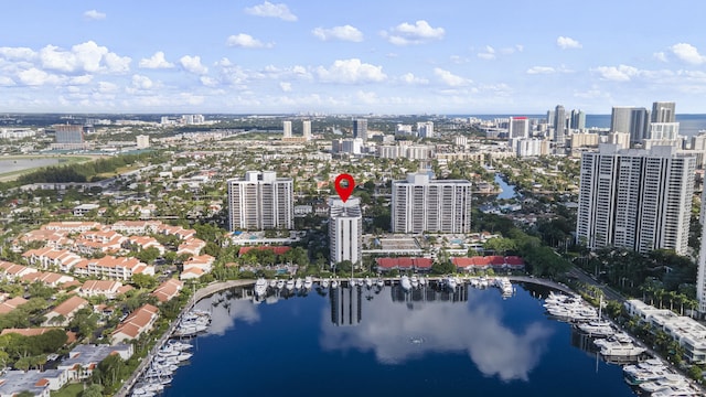 bird's eye view featuring a water view