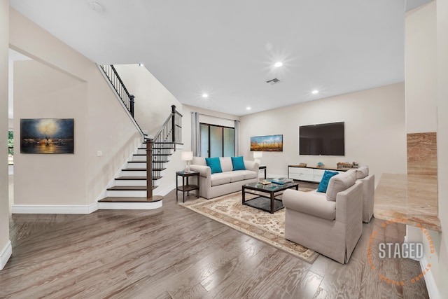 living room featuring light wood-type flooring