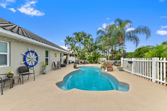 view of swimming pool with a patio area