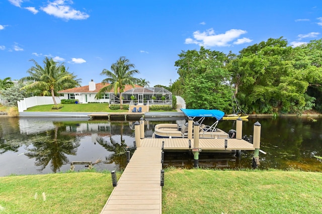 dock area with a water view