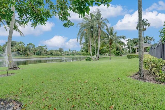 view of yard with a water view