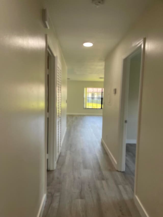 hallway with hardwood / wood-style flooring