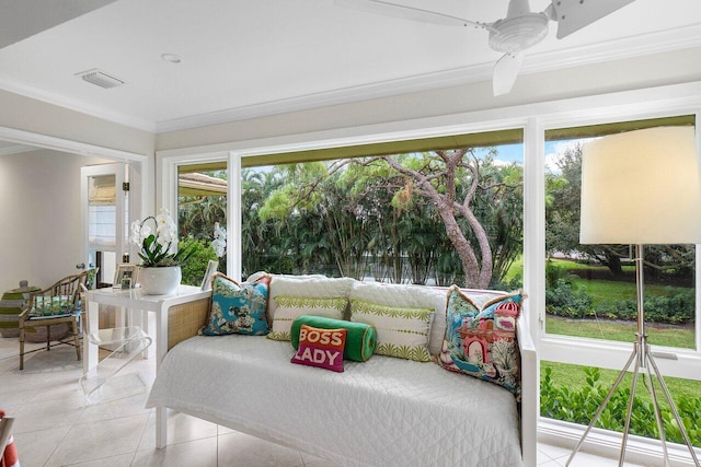 sunroom / solarium with ceiling fan