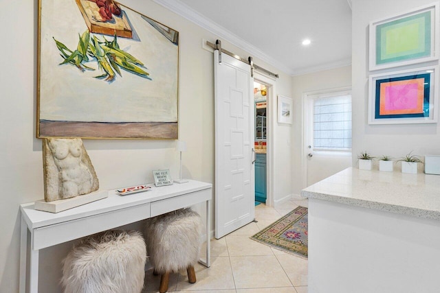 bathroom featuring tile patterned flooring and crown molding