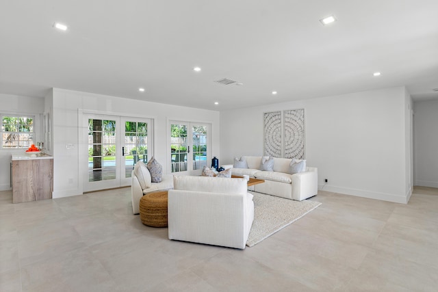 living room featuring french doors