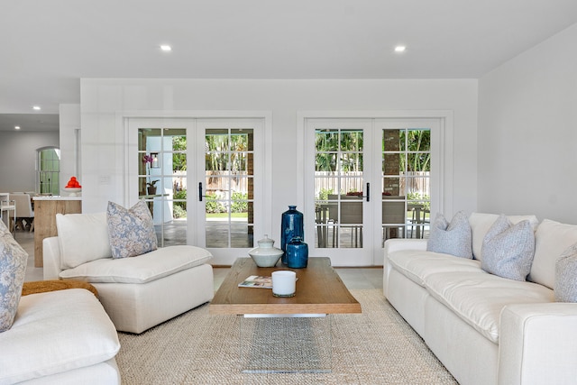 living room featuring french doors