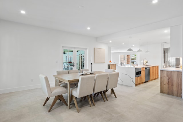 dining space with sink