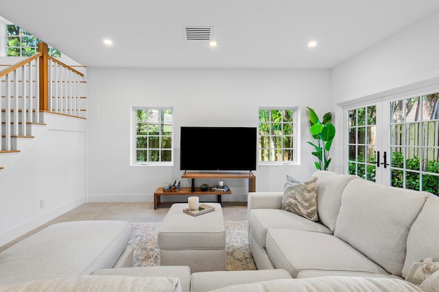 living room with french doors