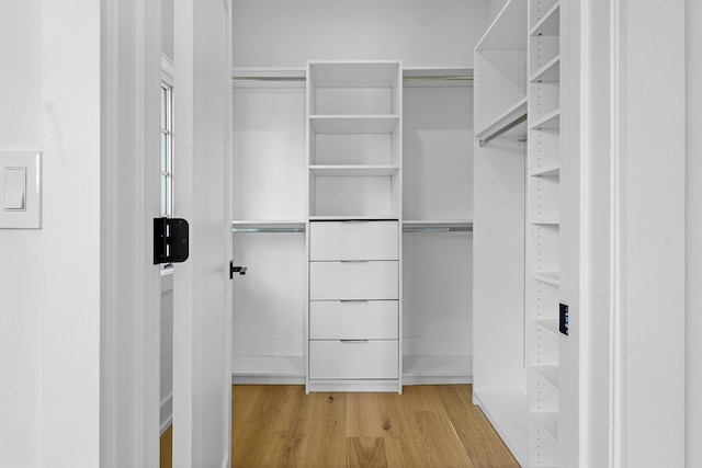 spacious closet with light hardwood / wood-style floors