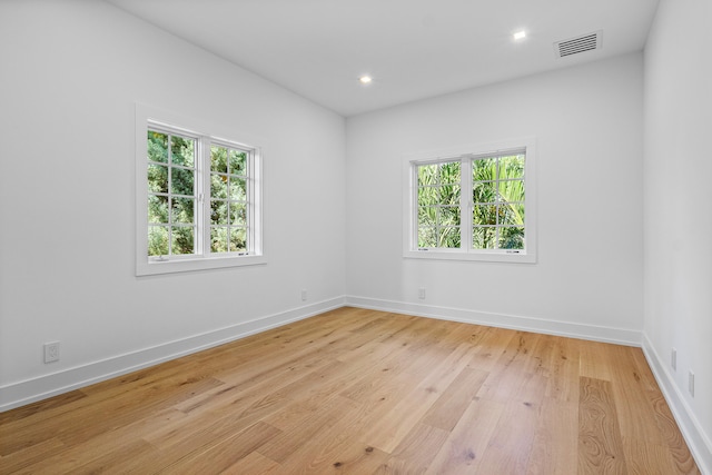 spare room with light wood-type flooring and plenty of natural light