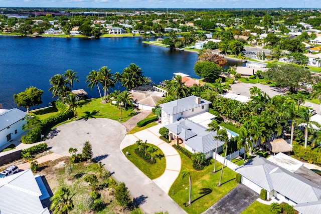 aerial view with a water view