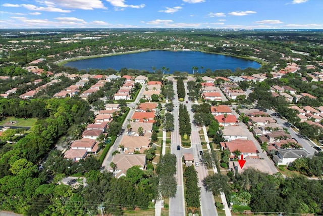 aerial view with a water view