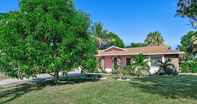 obstructed view of property with a front yard