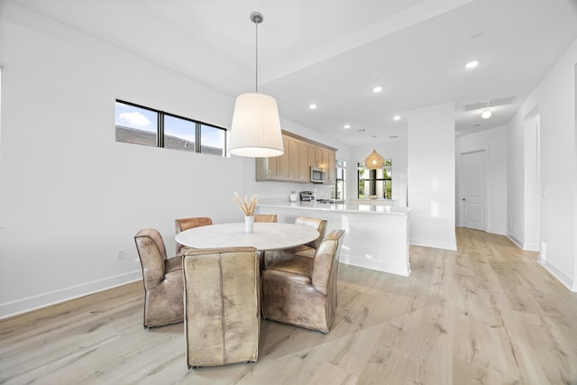 dining space with light hardwood / wood-style flooring