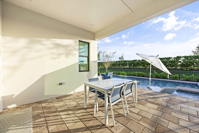 view of patio featuring a fenced in pool