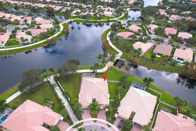 bird's eye view featuring a water view